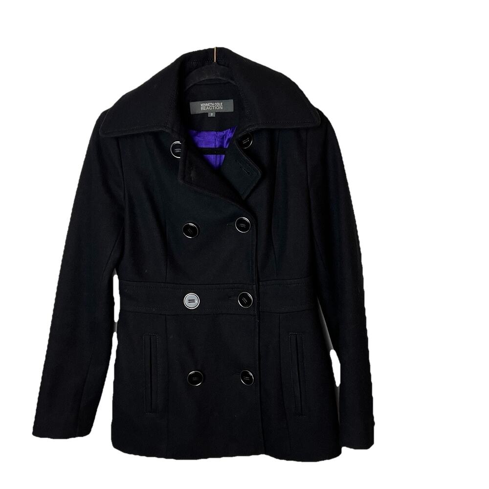 Kenneth Cole Reaction Women’s Size 2 Black Wool Blend Overcoat Pea Coat